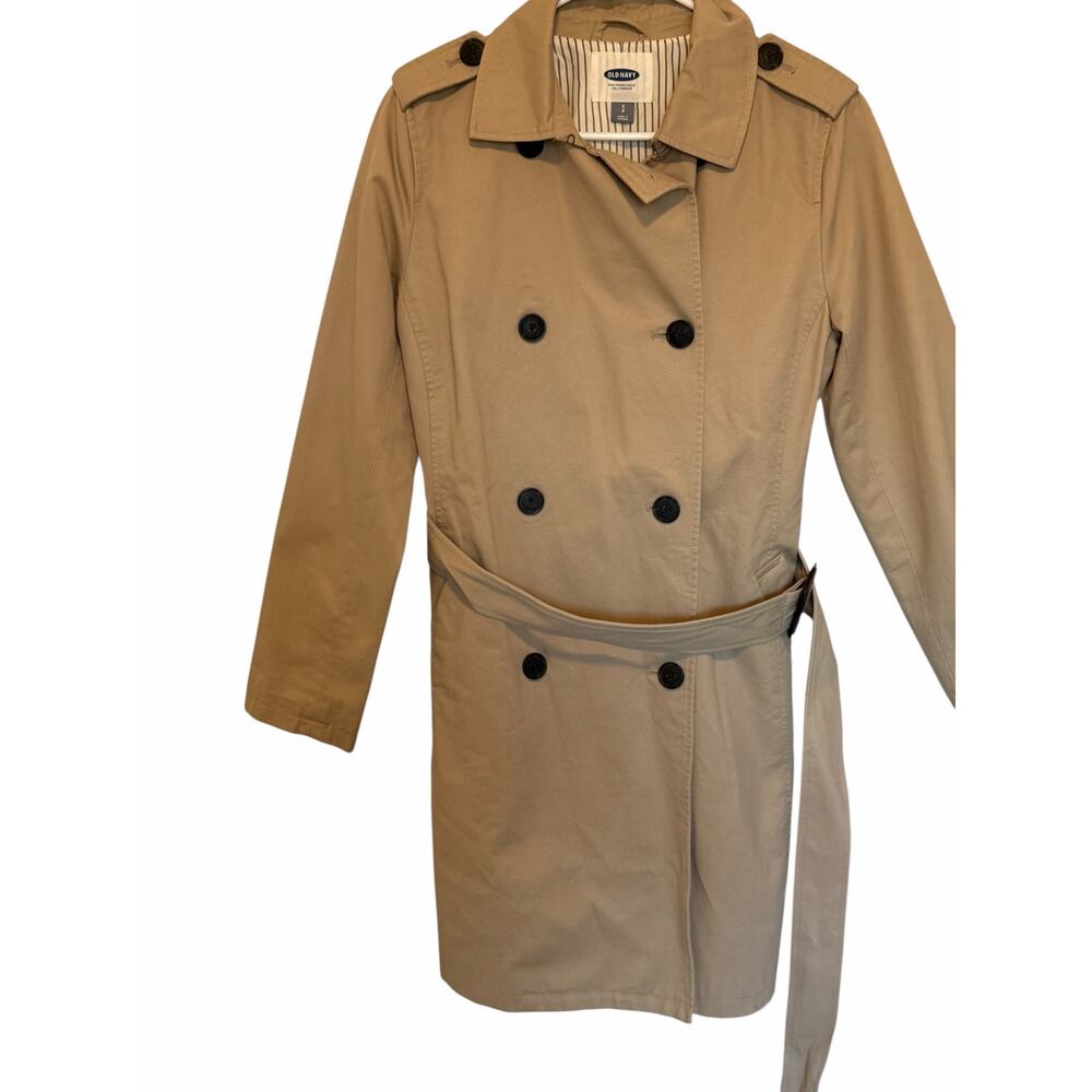 Old Navy Women's Small Tan Long Sleeve Button Water-Resistant Trench Coat - Picture 4 of 12
